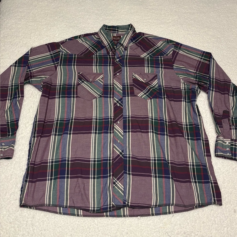 Wrangler Men Plus Purple Plaid Western Button Shirt